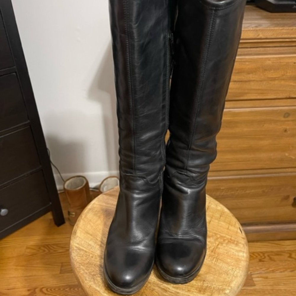 Black Genuine Leather Knee High Modern Boot by ManasDesign!  Made in Italy!